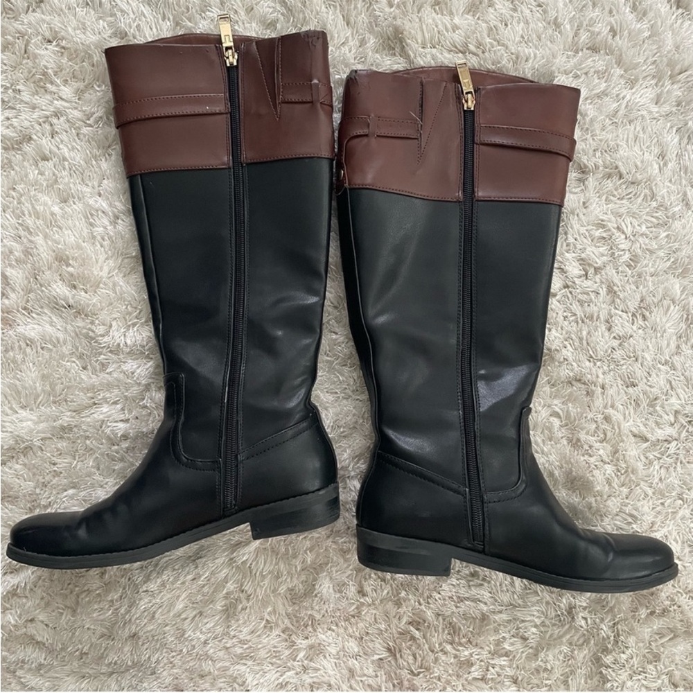 Tommy Hilfiger Black Tan Full Zip Riding Boots Size 6.5 - Picture 8 of 16